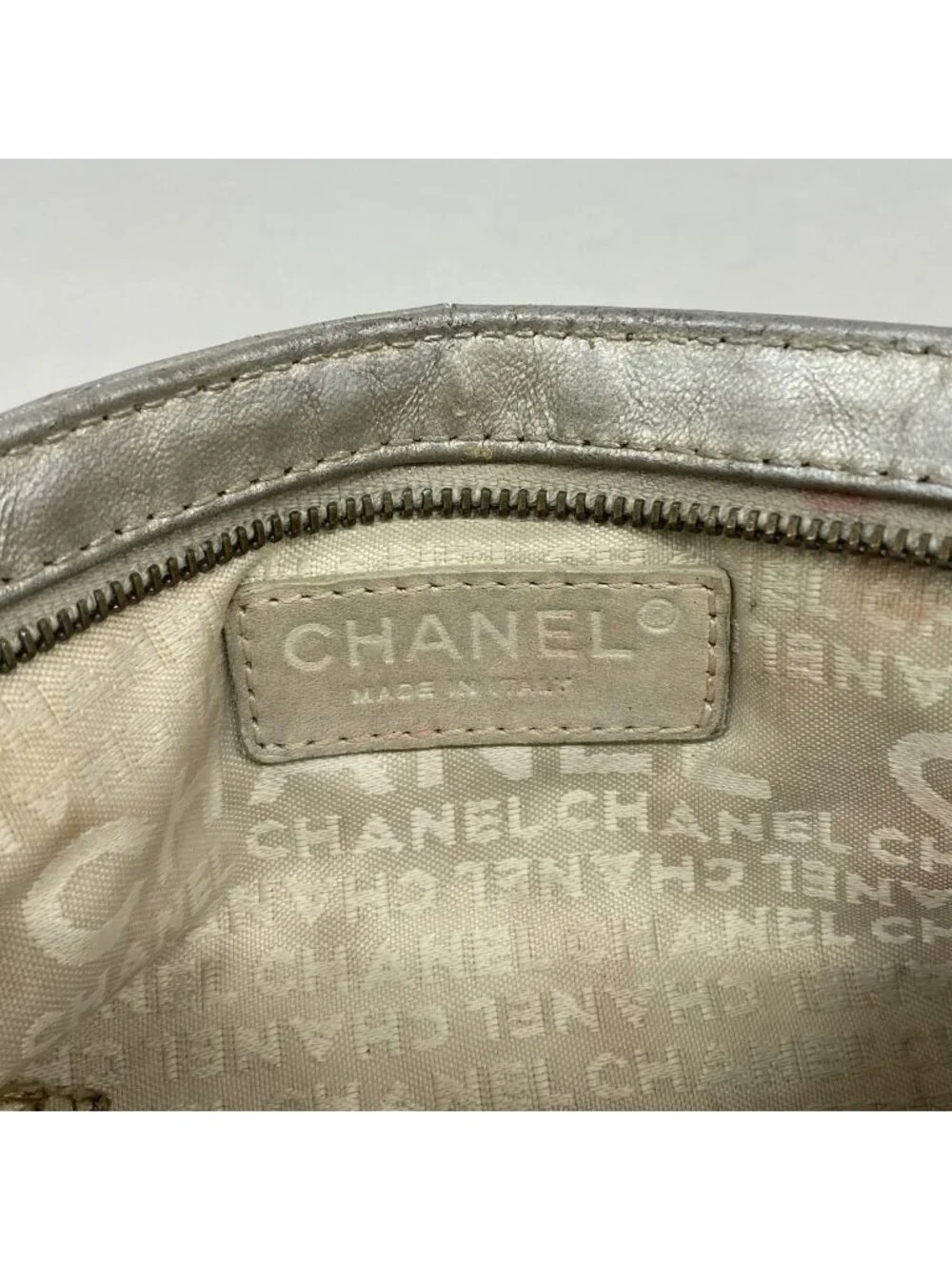 Chanel Pouch Camellia Leather Silver